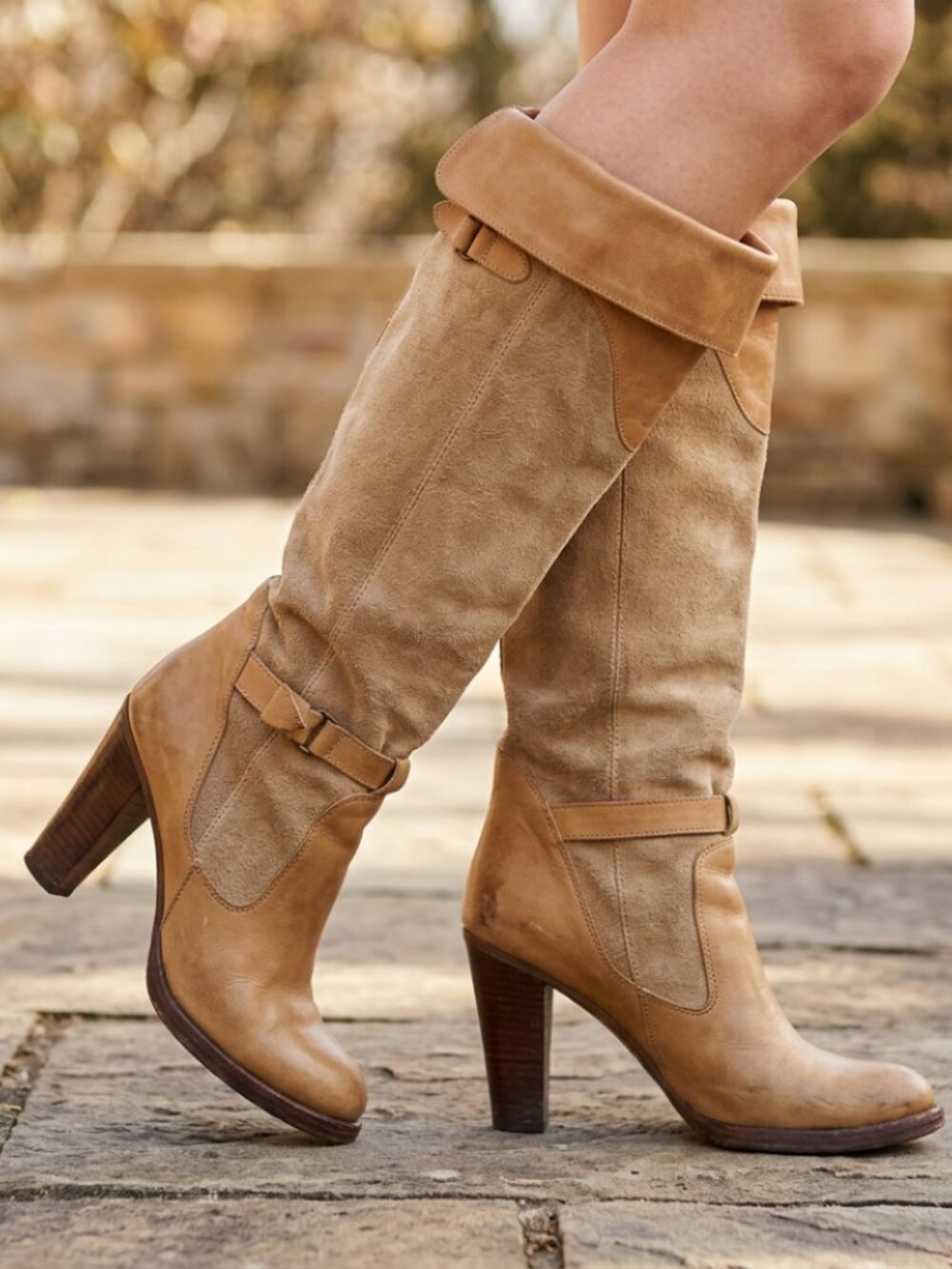 Vtg 80s Zodiac tan otk leather heeled boots